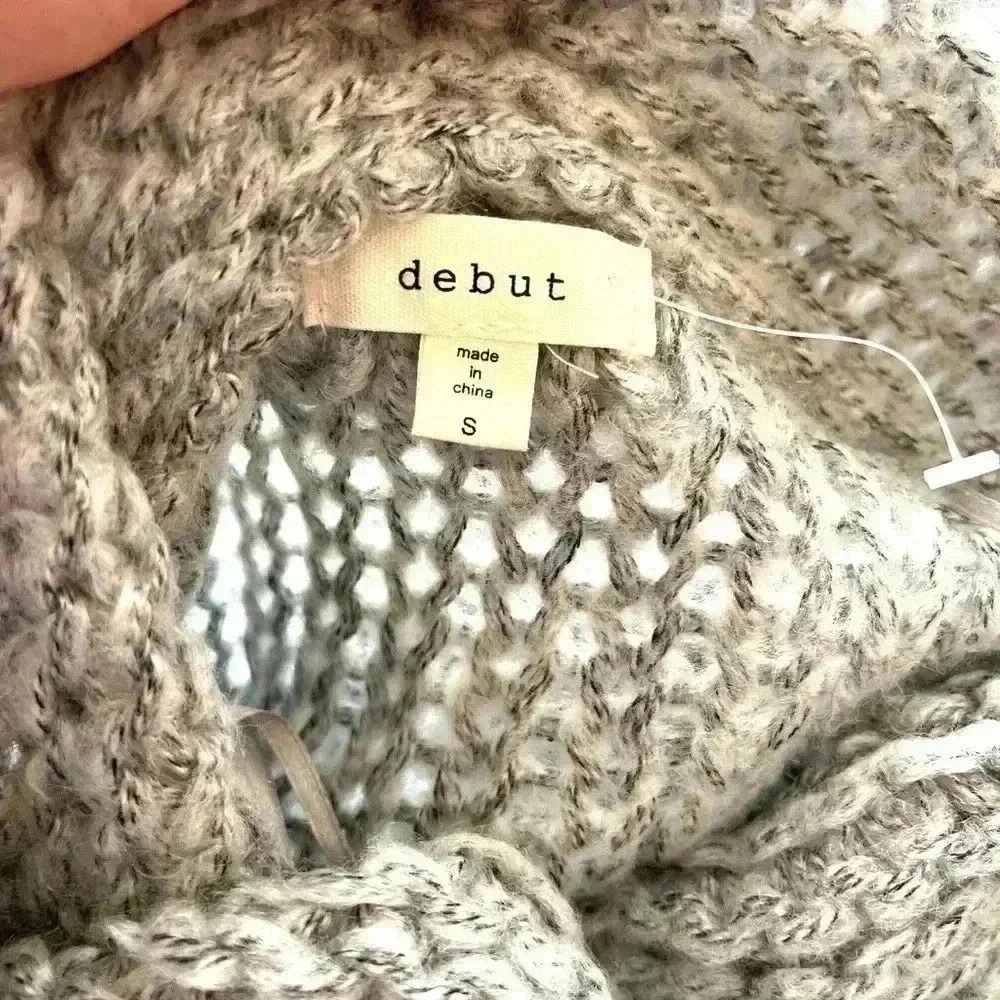 NWOT Debut Nordstrom Gray Loose Knit Crop Cowl Neck Cinch Waist Sweater Size S - Picture 11 of 12